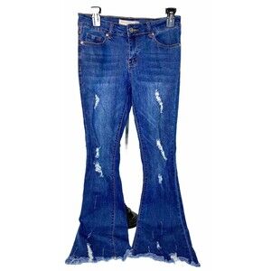 Celebrity Ace Size 7/28 Stretch Flared Distressed Blue Jeans